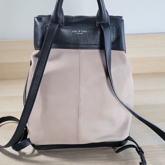 Rag & Bone Pilot Two Tone Backpack Leather Fawn Black Colorblock Purse Suede - Picture 3 of 16